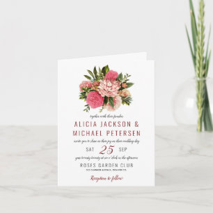 Invitation Bouquet de fleurs rose et rousse corail mariage