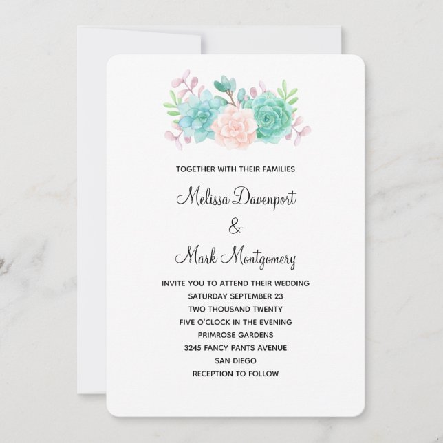 Invitation Bouquet de fleurs rose pastel et vert Mariage (Devant)