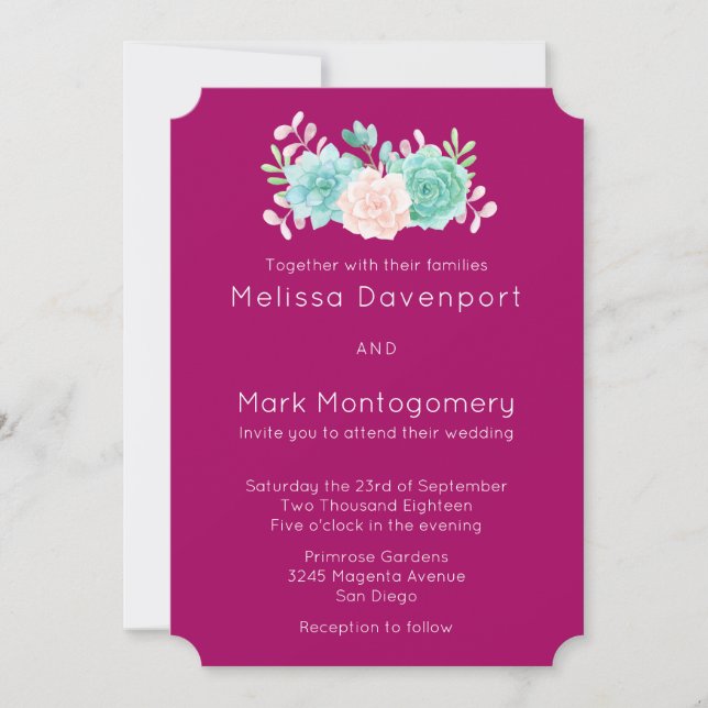 Invitation Bouquet de fleurs rose pastel et vert Mariage (Devant)