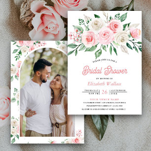 Invitation Bouquet de fleurs rose saumon Photo Baby Shower de