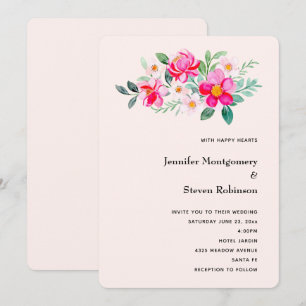 Invitation Bouquet de fleurs rose tendre ludique pour mariage