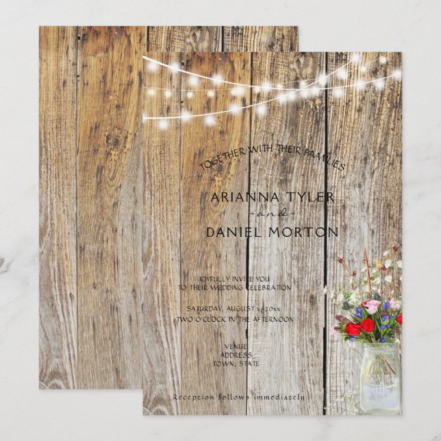 Invitation Bouquet de fleurs rustique Jar Mason avec guirland (Devant / Derrière)
