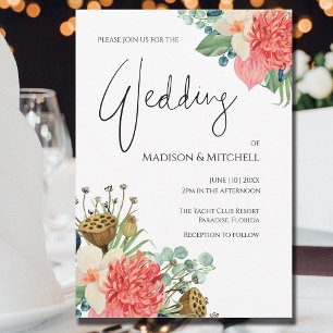 Invitation Bouquet de fleurs sauvages aquarelle rose pour mar