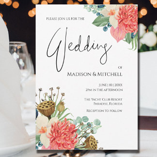 Invitation Bouquet de fleurs sauvages aquarelle rose pour mar