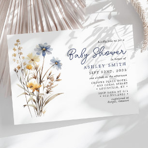 Invitation Bouquet de fleurs sauvages bleues Baby Shower Bohè