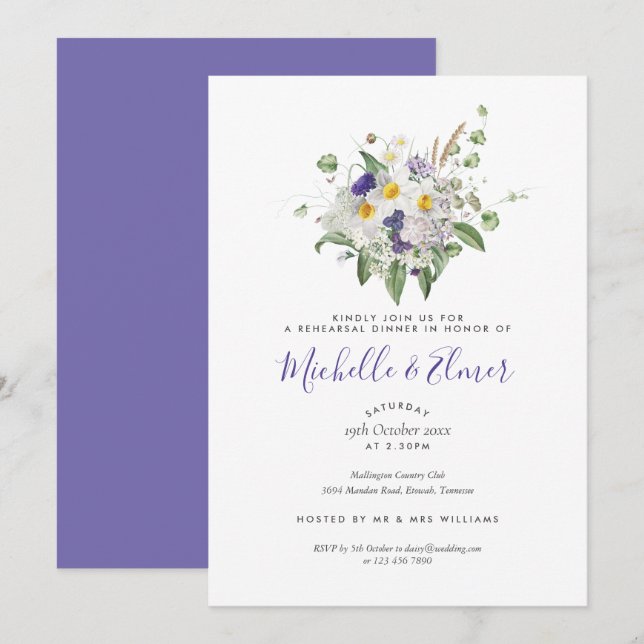 Invitation Bouquet de fleurs sauvages de campagne pour dîner  (Devant / Derrière)