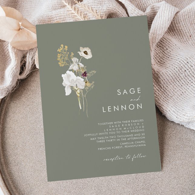 Invitation Bouquet de fleurs sauvages fantaisiste | Mariage V (Créateur téléchargé)