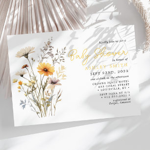 Invitation Bouquet de fleurs sauvages jaunes Baby Shower Bohè
