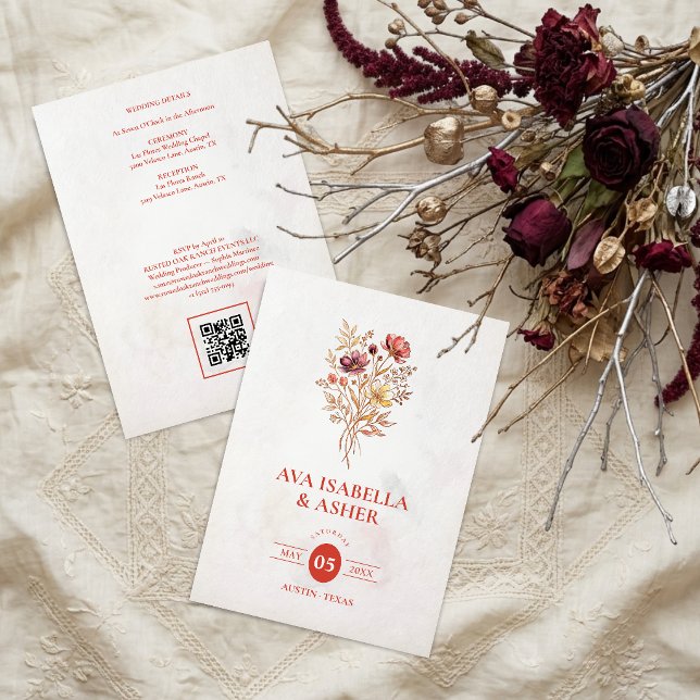Invitation Bouquet de fleurs sauvages rustique chic pour mari (Chic Rustic Wedding Invitation Featuring a Vibrant Multicolored Wildflowers Bouquet.)