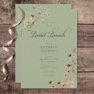 Invitation Bouquet de fleurs sauvages vertes modernes pour pe