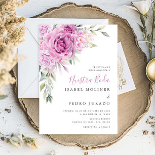 Invitation Bouquet de fleurs violettes Nuestra Boda Mariage e