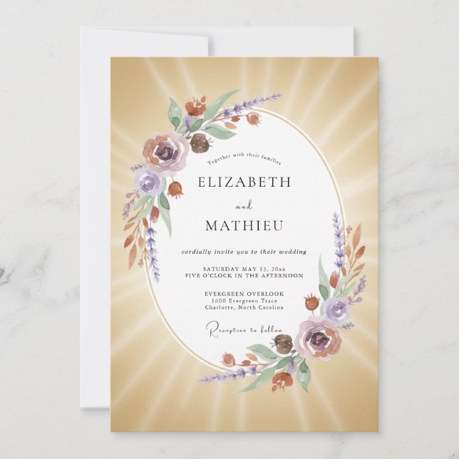 Invitation Bouquet de lilas doré Mariage eucalyptus (Devant)