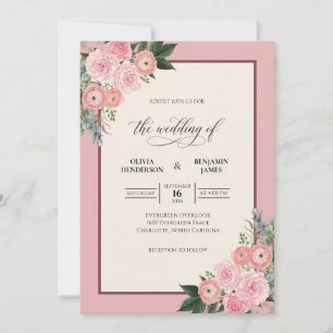 Invitation Bouquet de mariage au corail pêche et eucalyptus