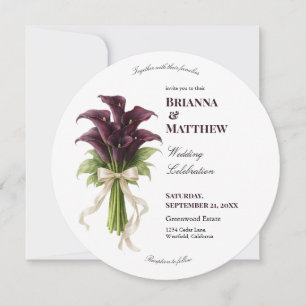 Invitation Bouquet de mariage au lys calla burgundy avec ruba
