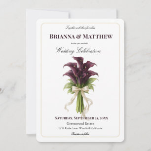 Invitation Bouquet de mariage au lys calla burgundy avec ruba