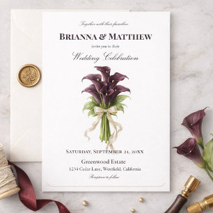 Invitation Bouquet de mariage au lys calla burgundy avec ruba
