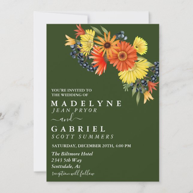 Invitation Bouquet de mariage aux marguerites de Gerbera Invi (Devant)