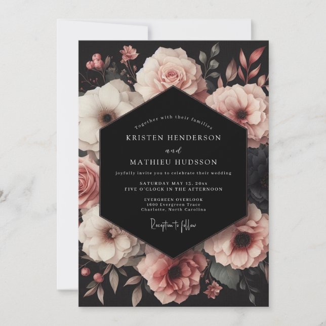 Invitation Bouquet de mariage Blush Onyx (Devant)