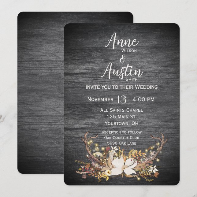 Invitation Bouquet de mariage bois de cerf  (Devant / Derrière)