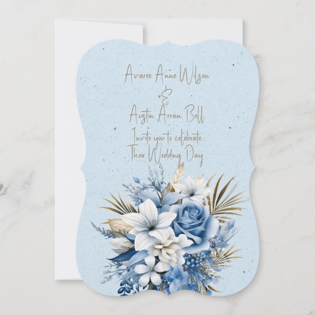 Invitation Bouquet de Mariage Brown bleu blanc (Devant)