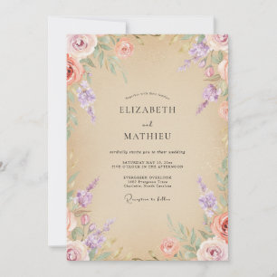 Invitation Bouquet de mariage Champagne Pêche Eucalyptus
