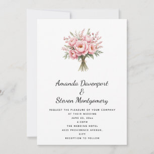 Invitation Bouquet de mariage de fleurs de pivoine rose jolie
