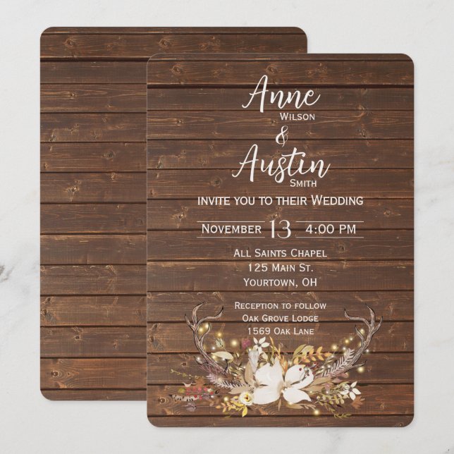 Invitation Bouquet de mariage en bois de cerf  (Devant / Derrière)