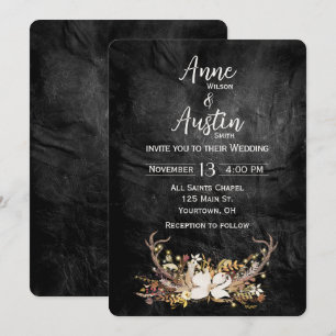 Invitation Bouquet de mariage en bois de cerf sur cuir