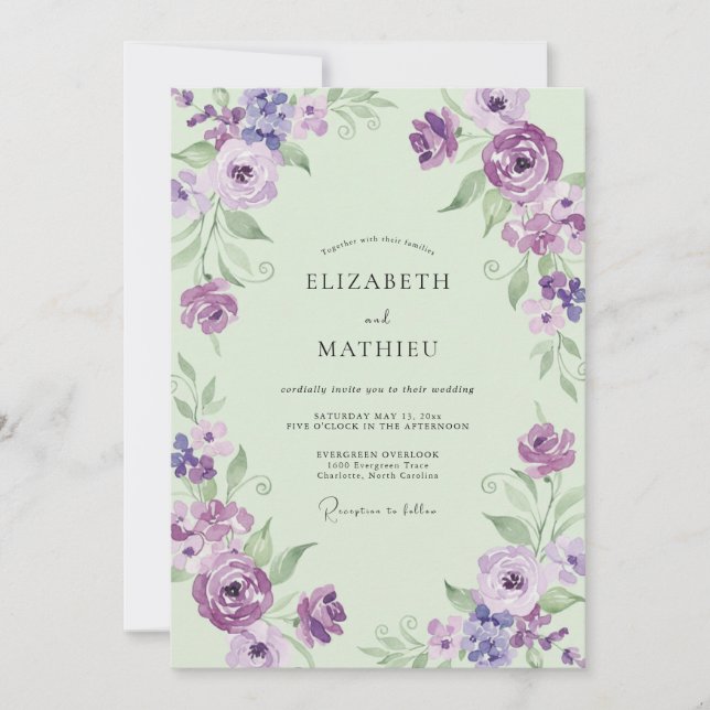 Invitation Bouquet de mariage Eucalyptus à la menthe améthyst (Devant)