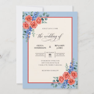 Invitation Bouquet de mariage Eucalyptus Abricot Pervenche