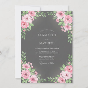 Invitation Bouquet de mariage Eucalyptus au Blush Charbon