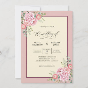 Invitation Bouquet de mariage eucalyptus au corail poussiéreu