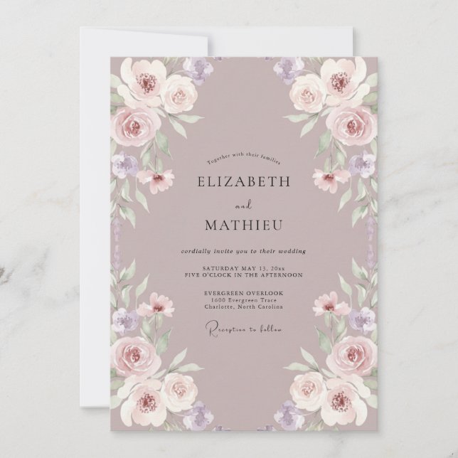 Invitation Bouquet de mariage Eucalyptus au ton de prune asso (Devant)