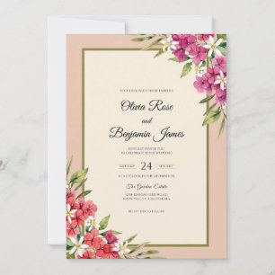 Invitation Bouquet de mariage eucalyptus beige magenta