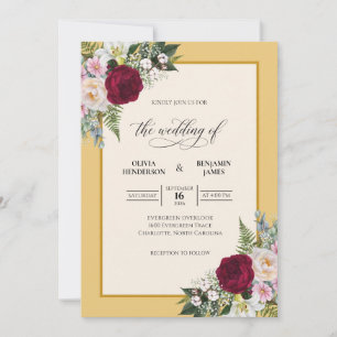 Invitation Bouquet de mariage eucalyptus bordeaux ocre