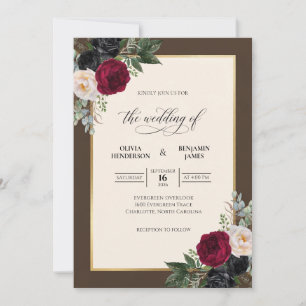 Invitation Bouquet de mariage eucalyptus Bourgogne brun profo