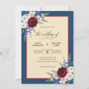 Invitation Bouquet de mariage eucalyptus Bourgogne cramoisi