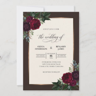 Invitation Bouquet de mariage eucalyptus Brun Bourgogne