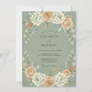 Invitation Bouquet de mariage eucalyptus champagne olive