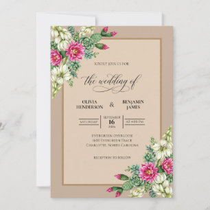 Invitation Bouquet de mariage eucalyptus taupe magenta