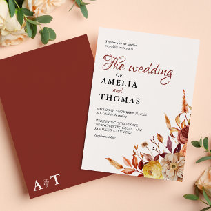 Invitation Bouquet de mariage floral aquarelle automnal rusti