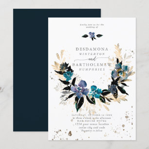 Invitation Bouquet de Mariage floral turquoise bleu