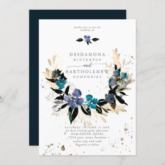 Invitation Bouquet de Mariage floral turquoise bleu