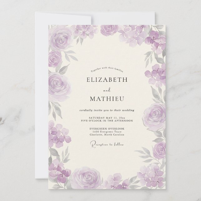 Invitation Bouquet de mariage lilas peintre (Devant)