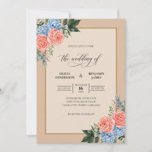 Invitation Bouquet de mariage pêche tan eucalyptus