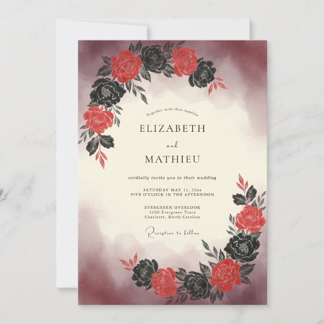 Invitation Bouquet de mariage peint rouge (Devant)