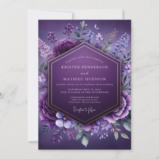 Invitation Bouquet de mariage pourpre poétique (Devant)