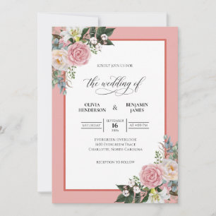 Invitation Bouquet de mariage saumon pêche eucalyptus