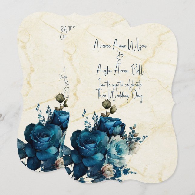 Invitation Bouquet de Mariage Turquoise foncé (Devant / Derrière)