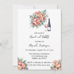 Invitation Bouquet de Pêche avec Brunch de Diamants et Bubbly